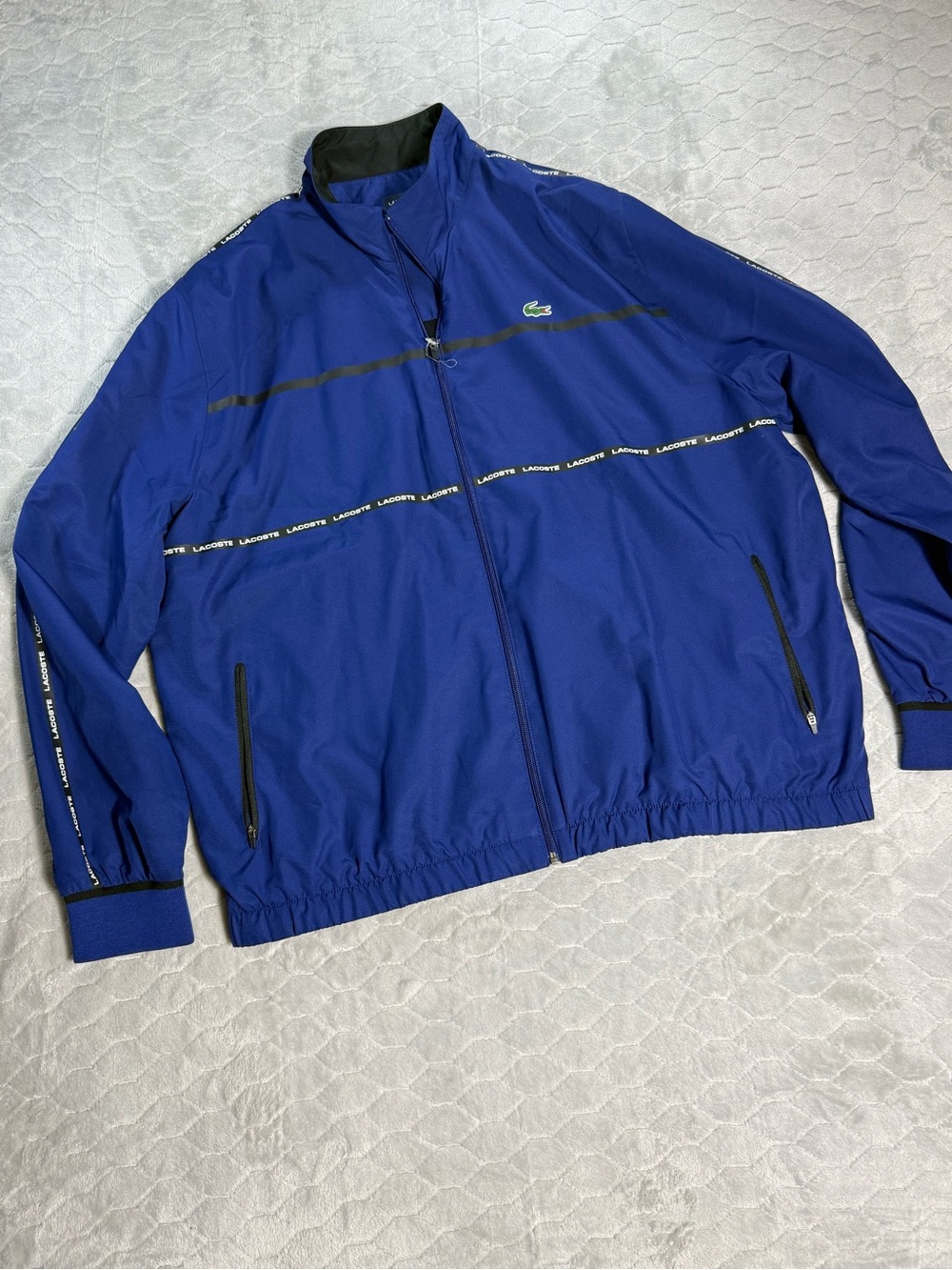 Lacoste‎ Sport Logo Tape Windbreaker Jacket 4XL Royal Blue Full Zip